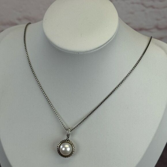 David Yurman Cable Silver Pearl Pendant Necklace - Picture 2 of 10